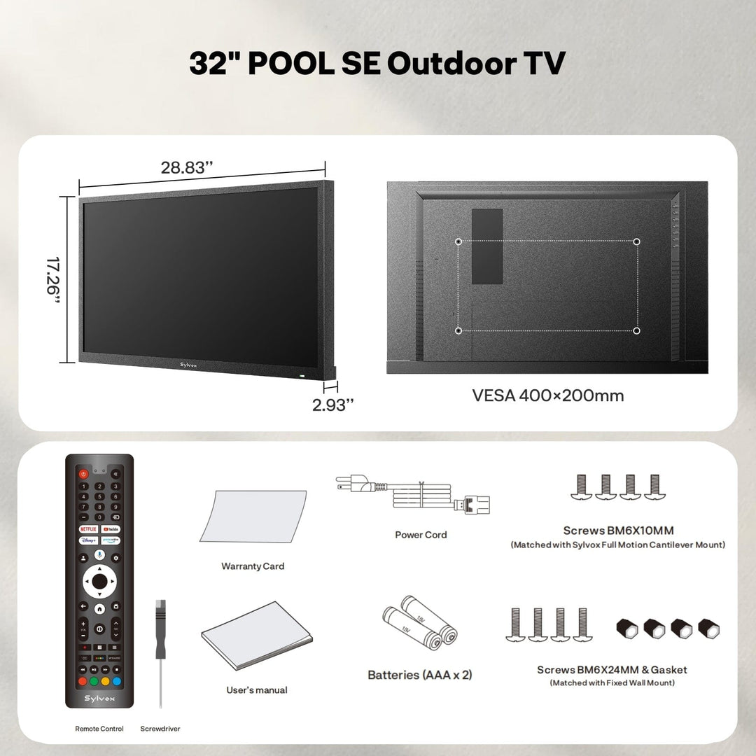 32" Outdoor TV(Google TV) - Pool SE (1500nit Brightness)