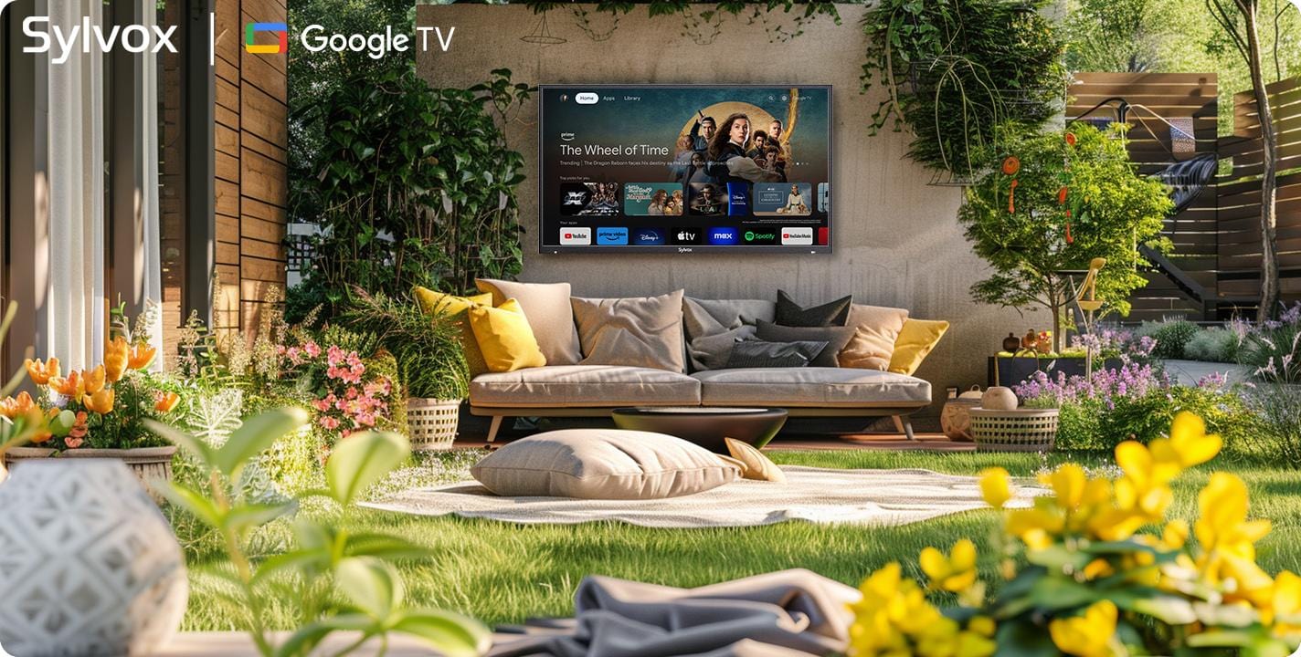 تلفزيون Sylvox Deck Pro 3.0 الذكي مع نظام Google TV في الفناء