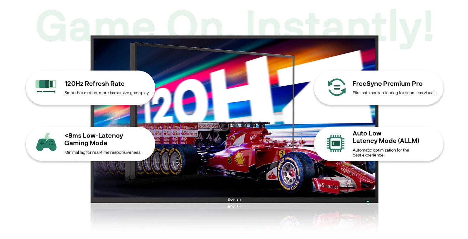 وضع الألعاب 120Hz في تلفزيون Sylvox Deck Pro QLED 3.0